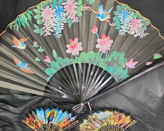 Large Vintage Foldable Chinese Decorative Fan 2 Minis 
