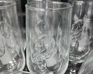 Libby Etched Horse Glasses W 5 Brandy Glasses