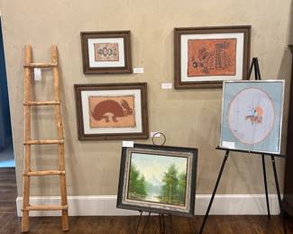 Jane Tamako batiks: “Fish”, “Jack Rabbit”, “Cricket”, D. Todd original oil, Mars Biggoose original