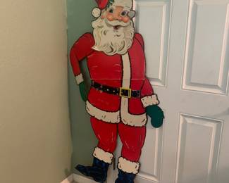 Huge vintage Santa die cut cardboard hanging