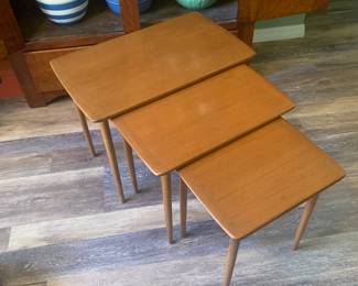 Really nice set Vintage MCM Signed Teak Nesting Tables
