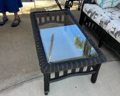 WICKER GLASS TOP COFFEE TABLE
