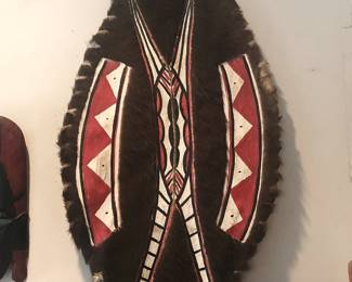 Kenyan Maasai warrior traditional painted hide shield.