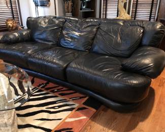 Lackawanna modernist black onyx leather sofa