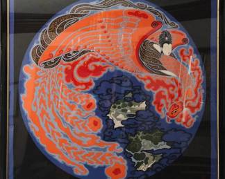 Vintage Erte "Dream Voyage" silk-screened scarf mounted and framed.