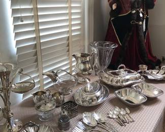LOTS of vintage sterling silver and silver-plate hollowware and serving pieces.