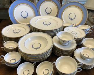 Set of Castleton china dinnerware, "Empire" pattern with gilt trim.