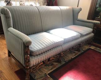Antique Victorian sofa with custom upholstered down cushions.