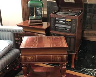 Pair of book lover's end tables with hinged lids and hidden storage cabinets.