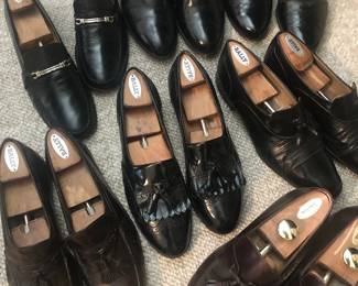 Classic Bally and Ferragamo men's shoes.