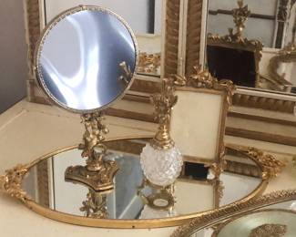 Vintage French and Czech dresser sets and perfume bottles.