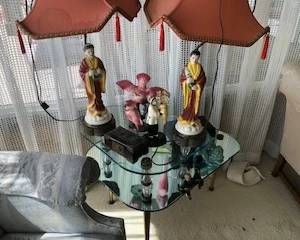 Chinese figural lamps, mcm table