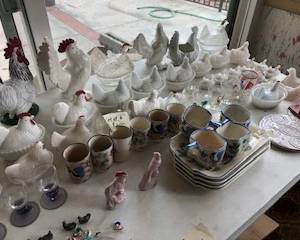 milk glass chickens and other collectibles