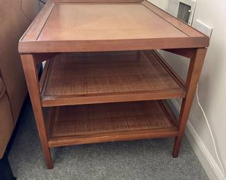 Midcentury wicker shelf side table excellent condition. 