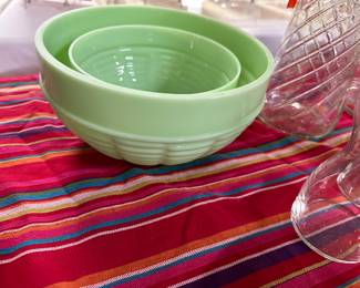 Cool vintage green glass bowls. 