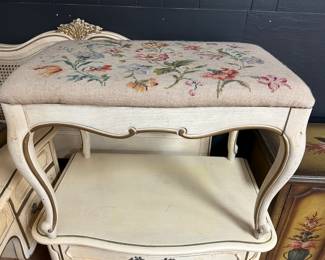 French Style Paint Decorated Vanity Bench