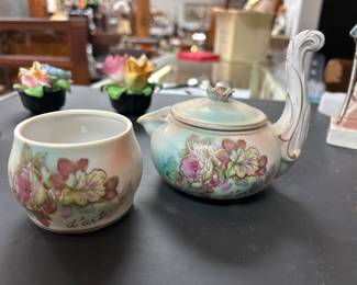 Vintage Orient Fancy China Teapot Sugar Cup Creamer Long Handle Japan Blue