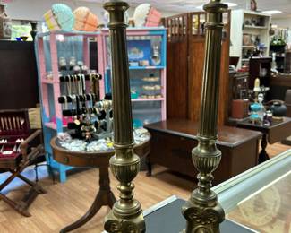 Pair of Vintage Antique Victorian Style Altar Candlesticks with Figural Bases