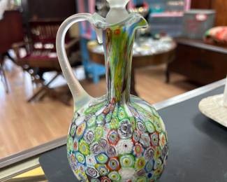 Vintage Murano Millefiori Italian Art Glass Cruet