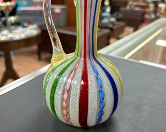 Mid-Century Venetian Laticino Glass Ewer