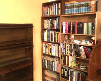 $100 Barrister bookcase on left.  Lots of cookbooks, craft books, novels