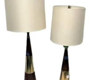Two Wood & Brass MCM Lamps
