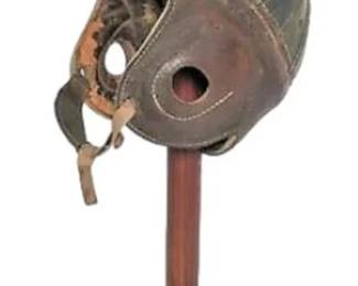Vintage Leather Football Helmet and Stand