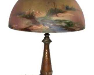 Vintage Metal Base Lamp with Hand Painted