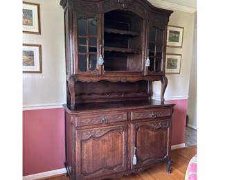 Antique French Carved Wood Buffet and Hutch