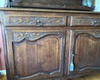 Antique French Carved Wood Buffet and Hutch