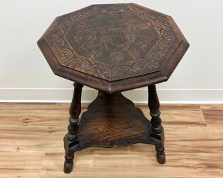 Antique Carved Turned Wooden Nonagon Hall Occasional Side Table
