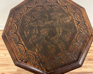 Antique Carved Turned Wooden Nonagon Hall Occasional Side Table