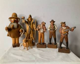 Wood Carved Figurines and Incense Burner