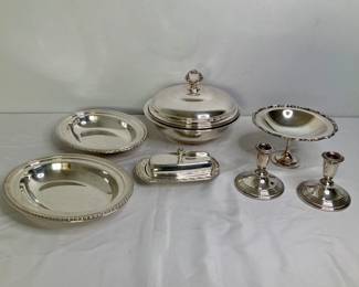 Silver Plated Serving Ware and Candlesticks