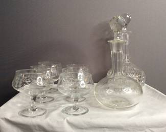  Etched Crystal Dessert Cups and Decanters
