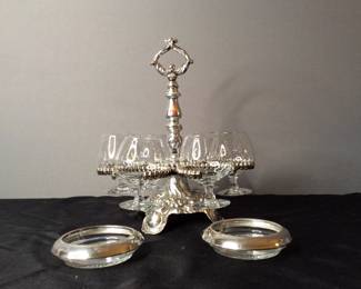 Franklin Whiting & Co Sterling Rim Bottle Coasters, Cordial Glasses