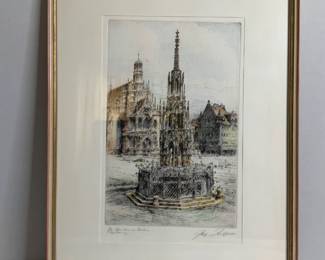 Signed Paul Geissler Colored Etching
