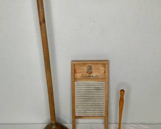 Homecrest Kitchenette Washboard, Antique Laundry Plungers