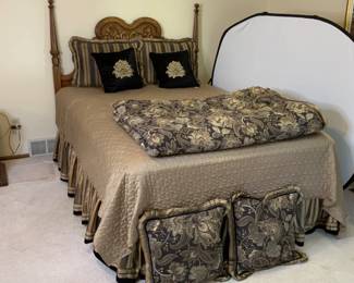Vintage United Furniture Queen Bed & Custom Bedding