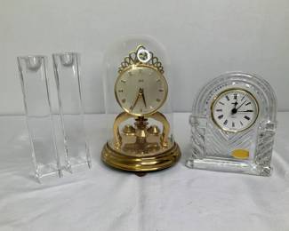 Nambe Crystal "Kissing" Candlesticks, Schatz Mantle Clock