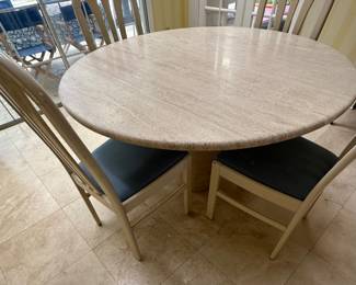 Scan-Design Travertine Round Table with 4 Chairs