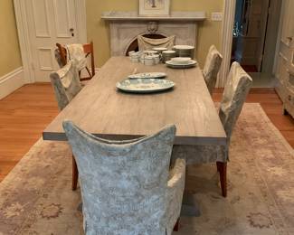 DINING ROOM TABLE AND 6 CHAIRS WITH SLIP COVERS BY KOLTER FARMS