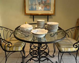 Round, vintage rod, iron table and chairs