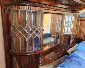 California King size solid wood bed with cut glass headboard and mirrored canopy.  Really stunning! 