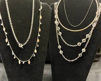 5 Silver Colored Necklaces
