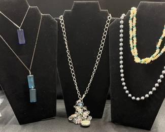 6 Silver Toned Necklaces