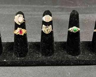 7 Vintage Costume Rings 