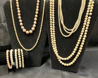 Pearl Like Necklaces Bracelets one Stamped 14k Smokers House