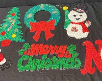 Vintage Christmas Melted Plastic Popcorn Decor Signs 