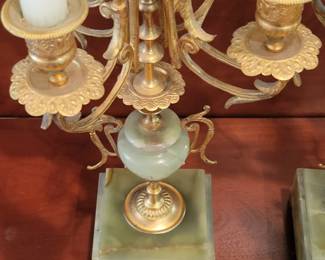 Jade and brass antique candlesticks 